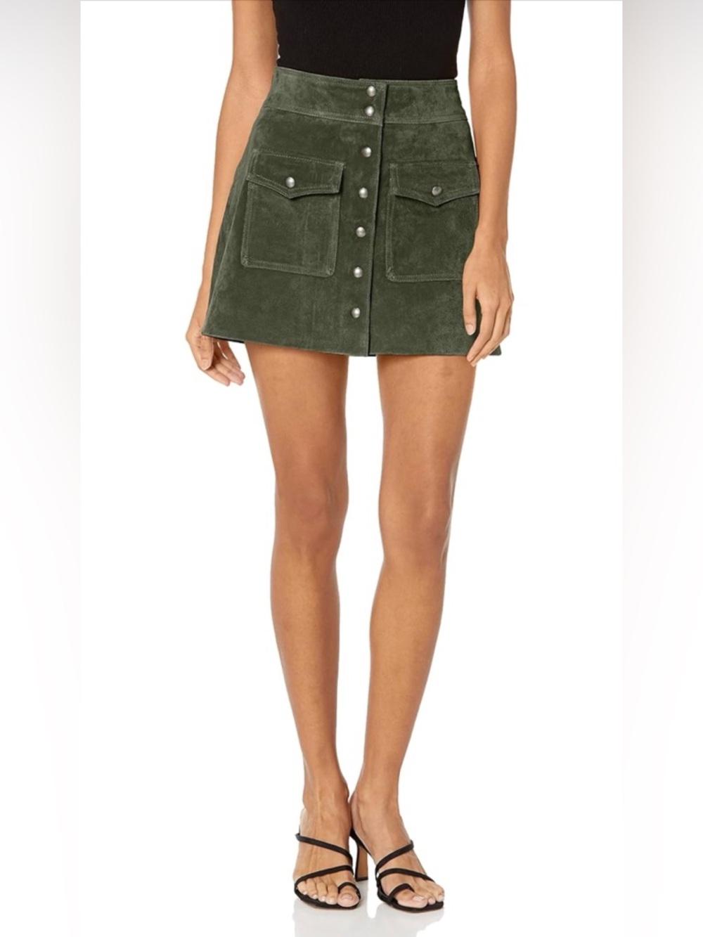 Blank NYC Olive Green Suede Mini Skirt with Front Pockets